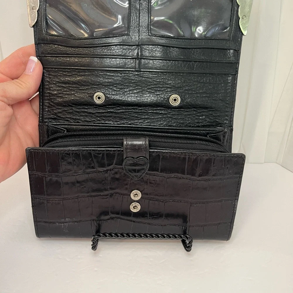 Brighton Black Crocodile Embossed Wallet with Silver Accents - Picture 4 of 10